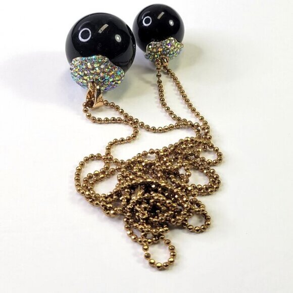 Black Sphere Fashion Diamonds Accents Necklace Pendant Large Black Round ball - Picture 1 of 8